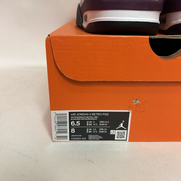 Nike Air Jordan 4 Retro x Paris Saint-Germain “Bordeaux” Factory Flaw - Picture 7 of 8